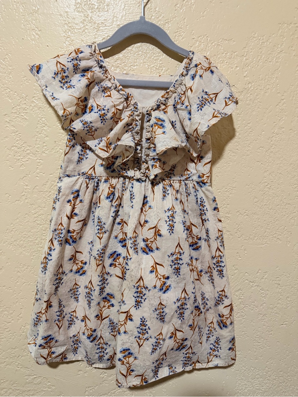 Zara Cream Dress with Blue and Brown Floral Print